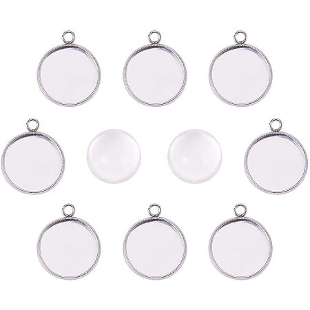 UNICRAFTALE 10 Sets Cabochon Pendant Jewelry Making, 12mm Stainless Steel Pendant with Glass Cabochon, Flat Round Pendant Setting for DIY Pendant Necklace Making, Hole 1.6mm