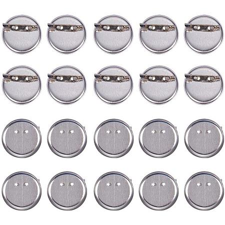 PandaHall Elite 20 Pcs Iron Brooch Clasps Pin Disk Base Pad Bezel Blank Cabochon Trays Backs Bar Diameter 29mm for Badge, Corsage, Name Tags and Jewelry Craft Making Platinum