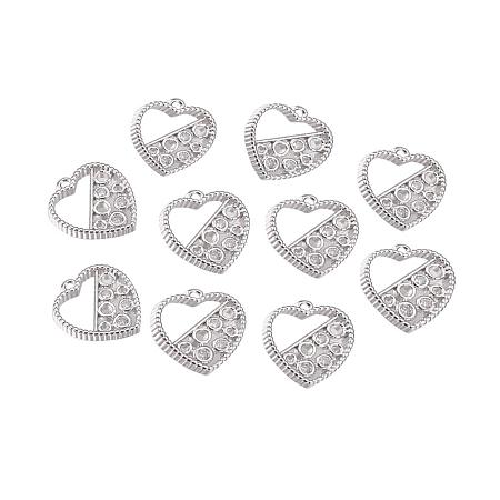 ArriCraft About 4pcs Brass Micro Pave Cubic Zirconia Charms for DIY Bracelet Necklace Earring Making, Heart with Bubble, Real Platinum Plated, 13x12x2mm, Hole: 1mm