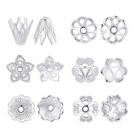 BENECREAT 60PCS Mixed Size Platinum Plated Flower Bead Caps Tibetan Style Flower Bead End Caps Spacers for Jewelry Making