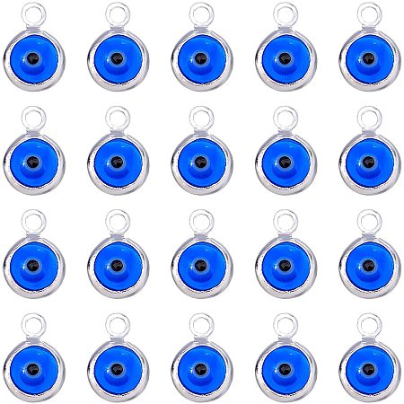 NBEADS 20 Pcs Evil Eye Pendants, Handmade Lampwork Evil Eye Charms Bulk, Flat Round Evil Eye Hanging Ornament for DIY Jewelry Accessories Home Craft