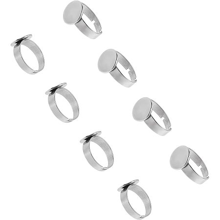 Pandahall Elite 50pcs Stainless Steel Adjustable Finger Rings Components Flat Round Ring Pad Ring Base Findings for Ring Making 17mm, Tray 12mm