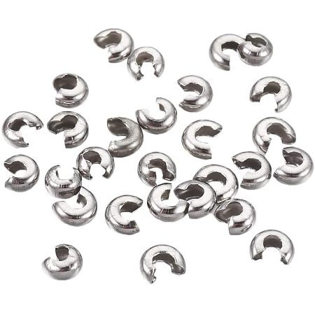 UNICRAFTALE About 200pcs Stainless Steel Crimp Beads Covers Silver Color Knots Covers Beads Small Hole End Tips for Jewelry Craft Making 4.5mm, Hole 2mm