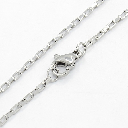 Honeyhandy Unisex 304 Stainless Steel Box Chain Necklaces, with Lobster Claw Clasps, Stainless Steel Color, 17.7 inch(45cm)