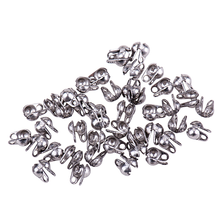 PandaHall Elite 50 Pcs 5mm 304 Stainless Steel Cord Ends Bead Tips Knot Covers Jewelry Making Components