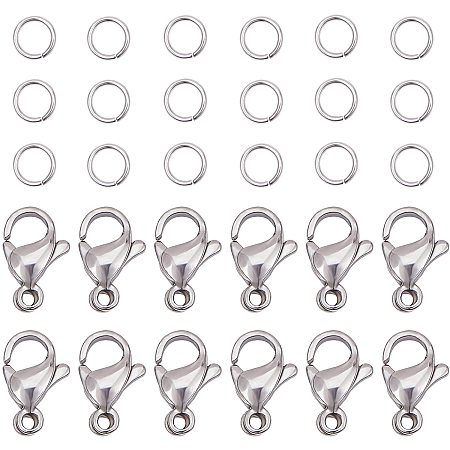 PandaHall Elite 300 pcs 5mm 20 Gauge 304 Stainless Steel Jump Rings with 100pcs Lobster Claw Clasps for Earring Bracelet Necklace Pendants Jewelry DIY Craft Making, Stainless Steel Color