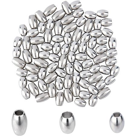 UNICRAFTALE About 90pcs 3 Sizes Oval Loose Bead Stainless Steel Bead Spacers Metal Spacer Bead for Jewelry Making 2-3mm, Stainless Steel Color