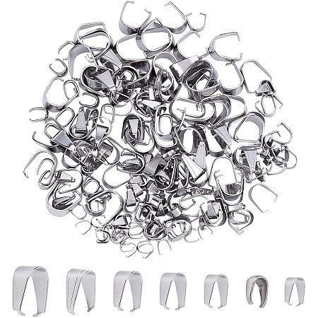 UNICRAFTALE About 210pcs Pendant Snap on Bails 7 Sizes Stainless Steel Snap Bails Pendant Bails Connectors Pendant Clasps for DIY Dangle Charms Jewelry Stainless Steel Color