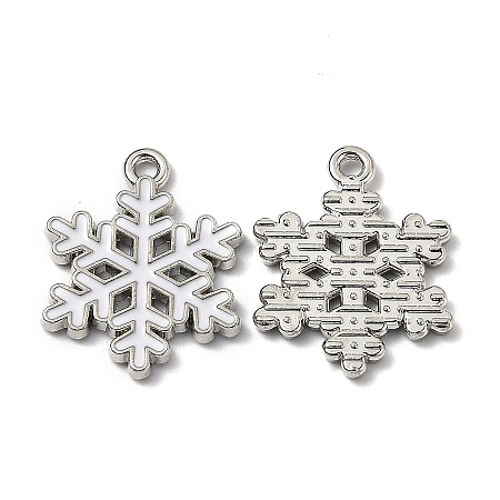 Honeyhandy Alloy Enamel Pendants, for Christmas, Snowflake, White, Platinum, 20.5x16x1.7mm, Hole: 1.5mm
