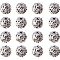 Pandahall Elite About 200 Pcs 8mm Brass Crystal Rhinestone Beads Charm Round Spacer Bead with Flower Cap for Jewelry Making, Platinum