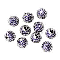 NBEADS 10 Pcs 10mm Platinum Color Purple Crystal Cubic Zirconia Pave Micro Setting Disco Ball Spacer Beads, Brass Round Bracelet Connector Charm Beads for Jewelry Making