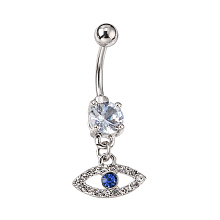 Honeyhandy Evil Eye Drop Belly Button Rings for Women, 316 Surgical Stainless Steel Rhinestone Navel Rings, Belly Piercing Jewelry, Light Sapphire, Platinum, 36mm, Bar Length: 1/2"(12mm), Bar: 12 Gauge(2mm)