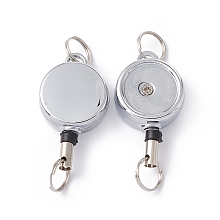 Honeyhandy Alloy Badge Reels, Retractable Badge Holder, with Split Ring, Flat Round, Platinum, 52~370x21x9.5mm