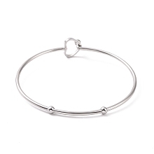 Honeyhandy 201 Stainless Steel Hollow Out Heart Bangle, Cocktail Wire Wrap Bangle for Women, Stainless Steel Color, Inner Diameter: 2-3/8 inch(6.1cm)