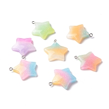 Honeyhandy Opaque Resin Pendants, with Platinum Tone Iron Loop & Glitter Powder, Gradient Color, Star, Mixed Color, 28x25.5x5.5mm, Hole: 1.5mm