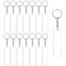 BENECREAT 15PCS Acrylic Key ring Blanks 3x1 Inch Rectangle Acrylic Clear Keychain Blanks with 20PCS Jump Rings, 1PC Storage Box for DIY Projects and Crafts