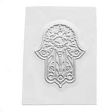 Honeyhandy Self Adhesive Brass Stickers, Scrapbooking Stickers, for Epoxy Resin Crafts, Hamsa Hand/Hand of Fatima/Hand of Miriam, Platinum, 3.05x2.3x0.05cm