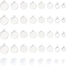 UNICRAFTALE About 48 Sets 8 Sizes 6-30mm Flat Round Trays Stainless Steel Pendant Cabochon Setting with Transparent Glass Cabochons Settings for Jewelry Making DIY Findings Stainless Steel Color