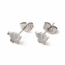 Honeyhandy Non-Tarnish 304 Stainless Steel Butterfly Stud Earrings for Women, Stainless Steel Color, 6x7mm, Pin: 0.7mm