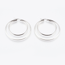 Honeyhandy 201 Stainless Steel Hoop Earrings, with 304 Stainless Steel Pin, Hypoallergenic Earrings, Double Ring, Stainless Steel Color, 12 Gauge, 54x52x2mm, Pin: 0.7x1mm