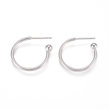 Honeyhandy Brass Stud Earrings, Half Hoop Earrings, with 925 Sterling Silver Pin, Long-Lasting Plated, Real Platinum Plated, 20x21x4mm, Pin: 0.8mm