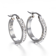 Honeyhandy 304 Stainless Steel Hoop Earrings, with Polymer Clay and Rhinestone, Oval, Stainless Steel Color, 22x21x3.5mm, Pin: 1x0.8mm