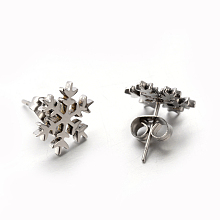 Honeyhandy 304 Stainless Steel Ear Studs, Hypoallergenic Earrings, Snowflake, Stainless Steel Color, 12x12mm, Pin: 0.8mm