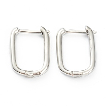 Honeyhandy Brass Huggie Hoop Earrings, Long-Lasting Plated, Rectangle, Platinum, 16x12x2mm, Pin: 0.8mm