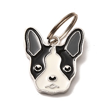 Honeyhandy Aolly Pendants, with Enamel, Iron Jump Ring, Boston Terrier Shape, Platinum, 25x21x2mm, Hole: 12.4mm