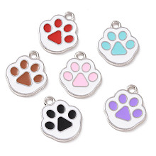 Honeyhandy Alloy Enamel Pendants, Cat Paw Print Charm, Platinum, Mixed Color, 17.5x15x1mm, Hole: 1.8mm