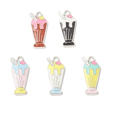 Honeyhandy Alloy Enamel Pendants, Ice Cream Charm, Platinum, Mixed Color, 23.5x11x2.5mm, Hole: 2mm