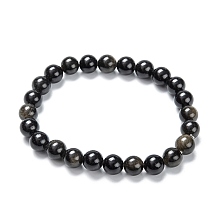 Honeyhandy Natural Golden Sheen Obsidian Stretch Beaded Bracelets, Round, Inner Diameter: 2-1/8 inch(5.5cm), Beads: 8~9mm