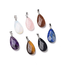 Honeyhandy Natural & Synthetic Mixed Gemstone Pendants, with Brass Platinum Tone Findings, Faceted, Teardrop Charm, 29~30.5x13x6~7mm, Hole: 4x3.5mm