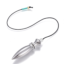 Honeyhandy Brass Openable Dowsing Pendulum Big Pointed Pendants, with Brass Beads and Plastic Beads, Leather Cord, Bullet, Long-Lasting Plated, Platinum & Golden, 305mm, Pendant: 64x13mm