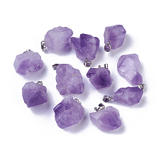 Honeyhandy Natural Amethyst Pendants, with Brass Findings, Nuggets, Platinum, 20~26x12~20x10~16mm, Hole: 4x4mm