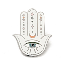 Honeyhandy Hamsa Hand with Evil Eye Enamel Pin, Platinum Plated Alloy Badge for Backpack Clothes, White, 35x28x1.5mm