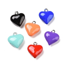 Honeyhandy Brass Enamel Pendants, Platinum, Puffed Heart, Mixed Color, 13x11.5x5mm, Hole: 1.2mm