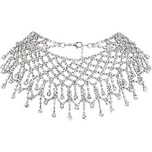 FINGERINSPIRE Rhinestones Tassel Wide Choker Platinum Full Crystal Tassel Necklaces Crystal Rhinestone Bib Necklace Luxury Fringe Necklace for Wedding Party Jewelry Accessories for Women and Girls