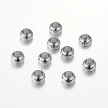 Honeyhandy Brass European Beads, Large Hole Rondelle Beads, Platinum, 7x4mm, Hole: 4.5mm