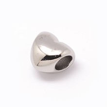 Honeyhandy Heart 304 Stainless Steel European Large Hole Beads, Stainless Steel Color, 10x11.5x8mm, Hole: 5mm