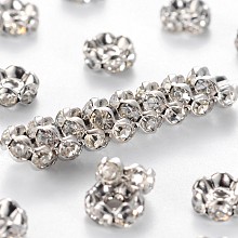 Honeyhandy Brass Rhinestone Spacer Beads, Grade A, Wavy Edge, Platinum Metal Color, Rondelle, Crystal, 6x3mm, Hole: 1mm