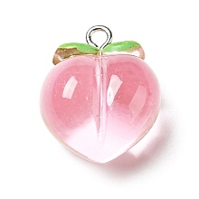 Honeyhandy Transparent Resin Pendants, with Platinum Tone Iron Findings, Peach, Pink, 20x17x12.5mm, Hole: 2mm