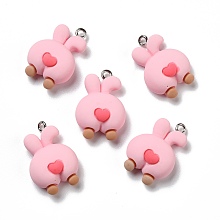 Honeyhandy Opaque Resin Pendants, with Platinum Tone Iron Loops, Rabbit Butt, Pearl Pink, 25x17x9mm, Hole: 2mm