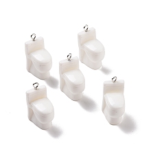 Honeyhandy Opaque Resin Pendants, with Platinum Tone Iron Loops, Toilet Charm, White, 27x19x13.5mm, Hole: 2mm