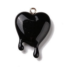 Honeyhandy Opaque Resin Pendants, with Light Gold Plated Iron Loops, Melting Heart Charm, Black, 30x21x6.5mm, Hole: 2mm