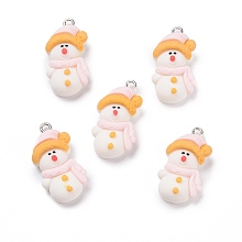 Honeyhandy Opaque Resin Pendants, with Platinum Tone Iron Loops, Snowman, White, 29x15x8mm, Hole: 2mm