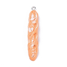 Honeyhandy Resin Pendants, Imitation Food, with Platinum Plated Iron Screw Eye Pin Peg Bails, Baguette, Dark Orange, 49x9x5.5mm, Hole: 2mm