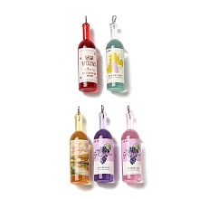 Honeyhandy Transparent Resin Wine Bottle Pendants, Bottle Charms with Platinum Tone Iron Loops, Mixed Color, 40x9.5mm, Hole: 1.8mm