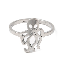 Honeyhandy Non-Tarnish 304 Stainless Steel Adjustable Rings, Octopus, Stainless Steel Color, US Size 6 1/4(16.7mm)