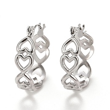 Honeyhandy Hollow Heart 304 Stainless Steel Hoop Earrings for Women, Stainless Steel Color, 21.5x20x6mm, Pin: 0.6mm